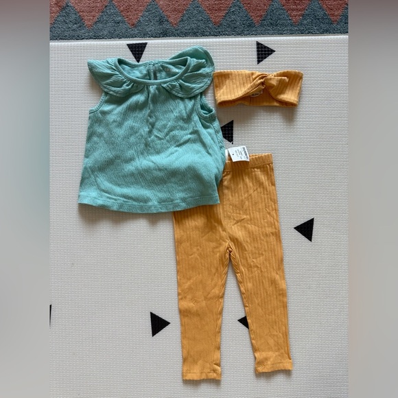First impressions|Baby girl Aqua Top and Mustard ribbed Leggings + headband••• - Picture 1 of 5